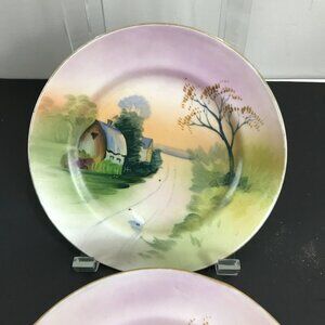 Vintage Nippon, Set of 5 .5" plates, hand painted scene